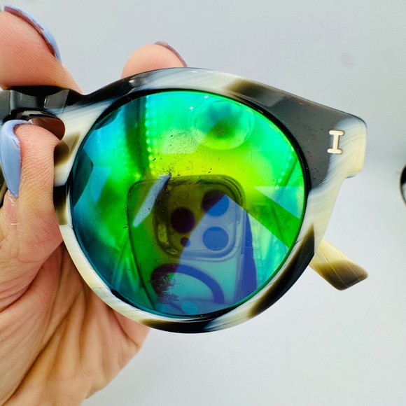 Illesteva Toohey Sunglasses Black Green Mirror 49mm Metal Frame Hand Made Italy main image 10